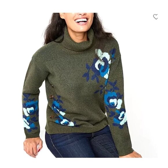 ST. JOHN'S BAY Size 3X Floral Turtleneck Side Button Pullover Sweater. New - Picture 2 of 8